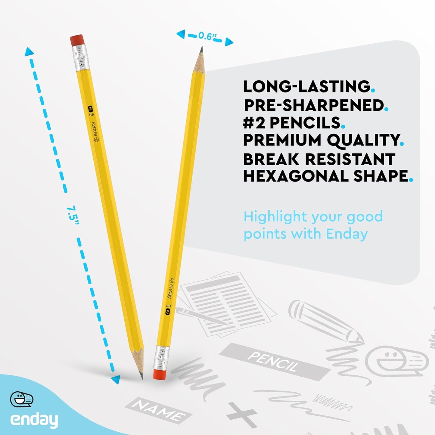 Enday Presharpened #2 Pencils 24 Count, Wood-Cased Yellow Sharpened Pencils with Latex-Free Eraser, for School, Office and Classroom Supplies