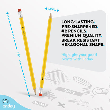 Enday Presharpened #2 Pencils 24 Count, Wood-Cased Yellow Sharpened Pencils with Latex-Free Eraser, for School, Office and Classroom Supplies