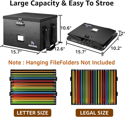 ROSONG Fireproof Document Box File Organizer - Portable Locking Filing Storage Box with Handle Waterproof for Hanging Letter/Legal Folder Important Document