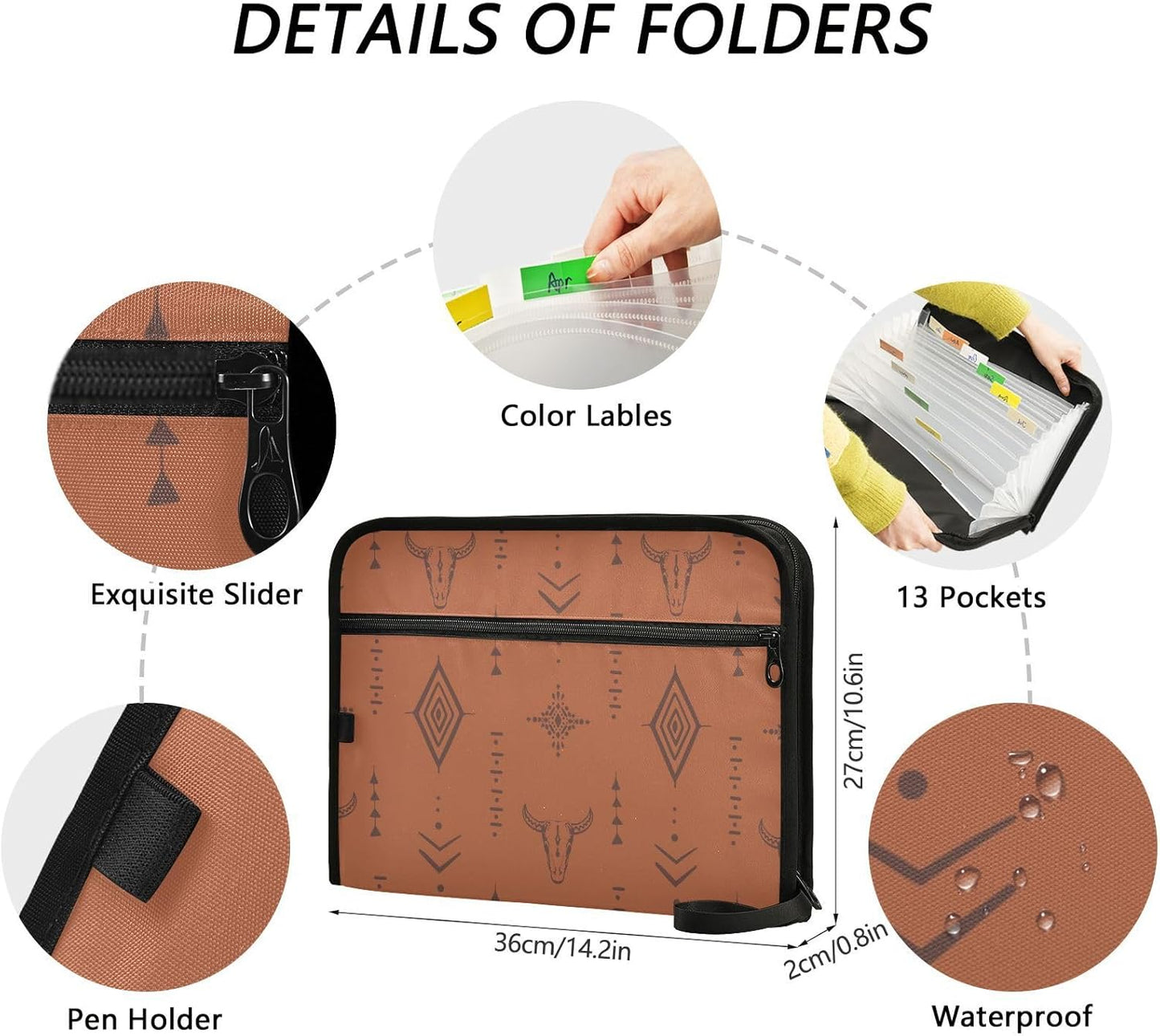 Mushroom Botanical Dragonflies Butterflies Expanding File Folder with Sticky Labels, 13 Pockets Accordion File Folder Document Organizer Expandable Zip File Folder with Zipper Closure