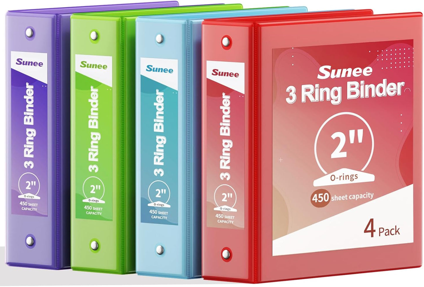 SUNEE 1/2 Inch Binders 3 Ring 10 Pack Bulk, PVC-Free Clear View Half Inch Binders (Fits 8.5x11 Inches) for School, Office & Home Use, White