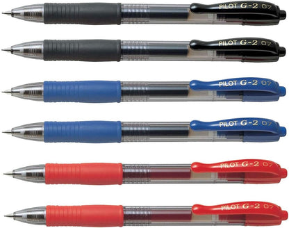 PILOT G2 Retractable Gel Rollerball Pens Fine Tip Black Blue Red Pack of 6