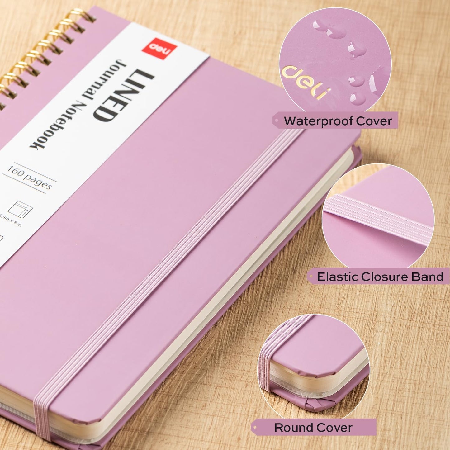 deli Rose Red Lined Spiral Journal Notebook, 160 Pages, A5 (5.5"x8") Hardcover Writing Notebook, College Ruled Spiral Bound Journal for Women & Men - Perfect for Work, School, Office & Note Taking