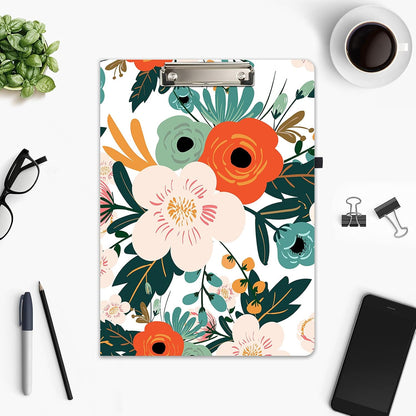 Hongri Clipboard Folio with Refillable Lined Notepad and Interior Storage Pocket for Students, Classroom, Office, Women, Man, Cute Custom Pattern, Size 12.8 x 9.2 in, Classic Flower