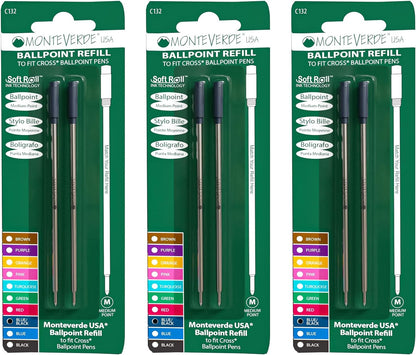 Monteverde USA Soft Ballpoint Refills to Fit Cross Pens, Medium Point, Green Ink, 2-Pack – Bold and Smooth Writing Solution