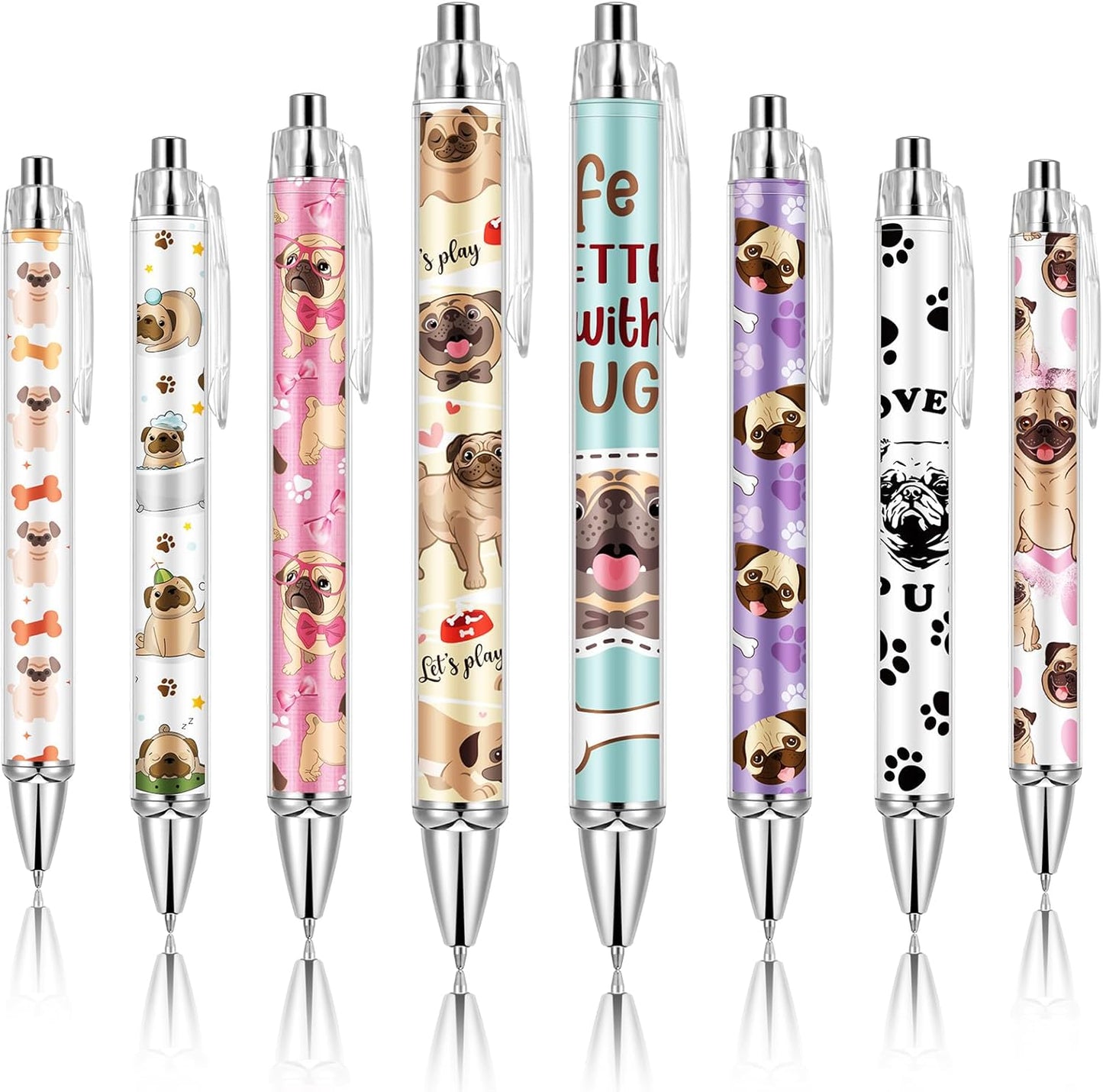 Ireer 8 Pcs Ballpoint Pens for Women 1.00 mm Cute Black Ink Pens Fine Point Smooth Writing for Journaling Aesthetic Office Supplies (Mahjong)