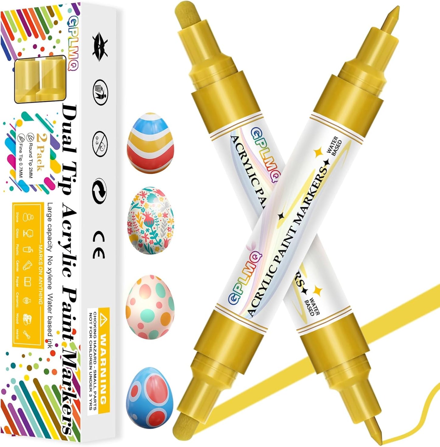 Paint Markers Paint Pens - 2 Pack Dual Tip Acrylic Permanent Marker (0.7mm & 3mm), Non-Toxic, Water-Based for Art Painting, Stone, Ceramic, Glass, Wood, Fabric, Metal, DIY Crafts (White)