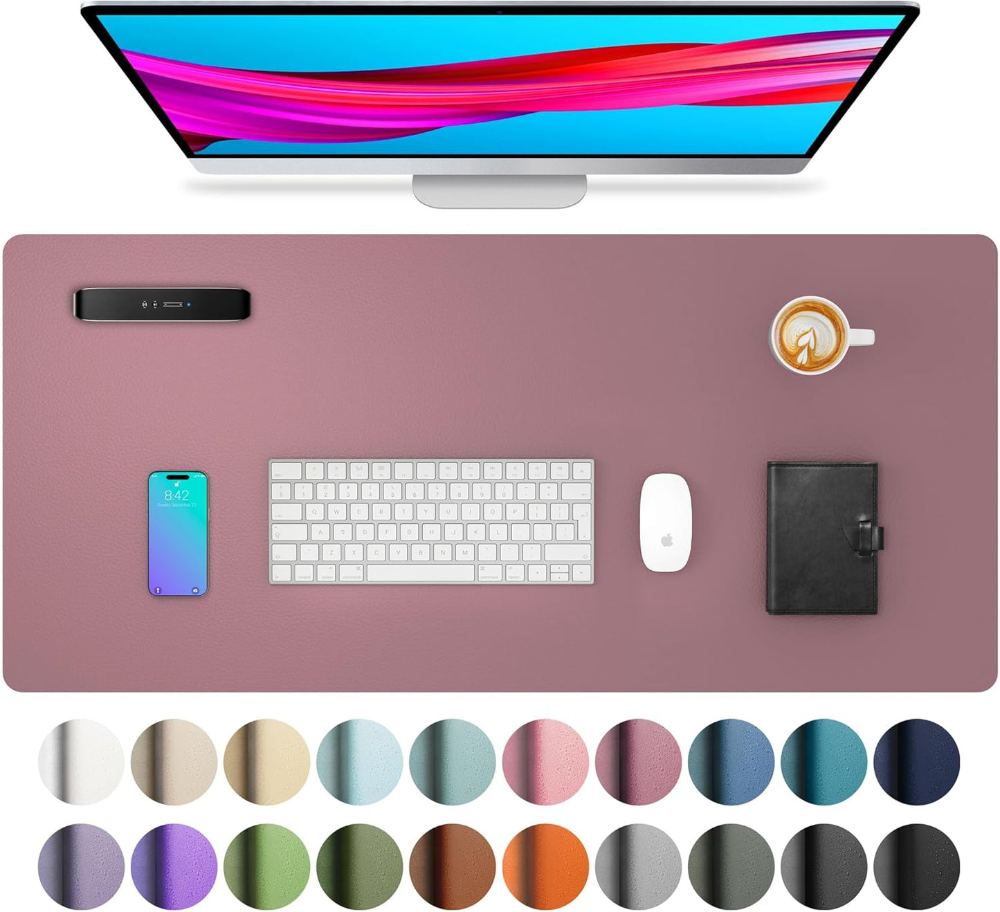 Aothia Leather Office Desk Pad Protector, Non-Slip PU Leather Desk Blotter, Waterproof Laptop Writing Mouse Pad for Office and Home, Black, 31.5" x 15.7" - Colors B