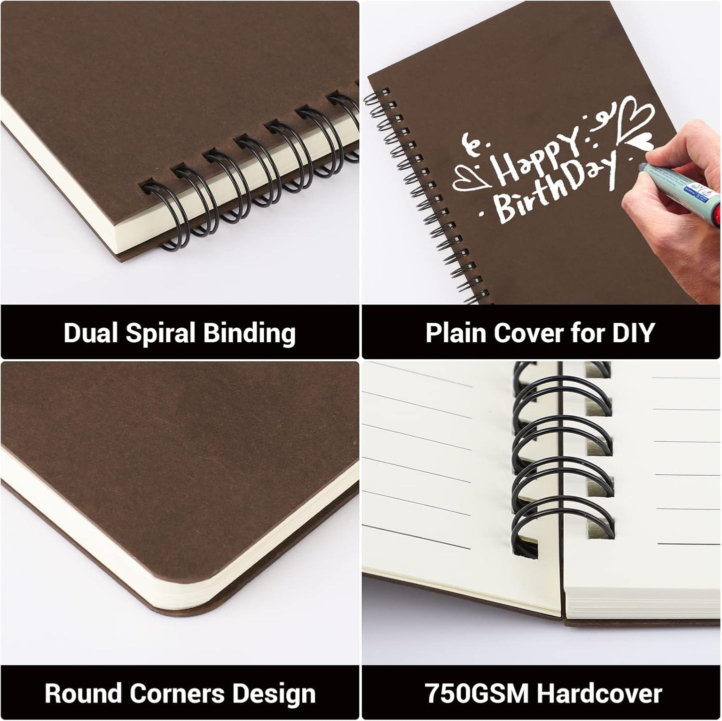 EUSOAR Spiral Notebook, A5 12packs 5.5"X8.3" 120 Pages Lined Travel Writing Notebooks Journal, Memo Notepad Sketchbook, Students College Office Business Subject Diary Ruled Book Journal-Black Cover