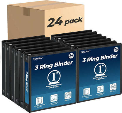 1 Inch 3 Ring Binders 24 Pack, Clear View Binder Bulk, White PVC-Free 3-Ring Binders for School, Office or Home, Fits 8.5 x 11 Inches Paper
