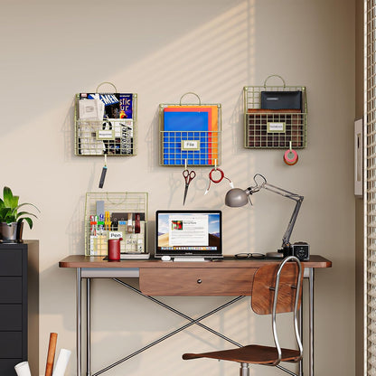 Yuzehuaza Hanging Wall File Organizer Metal Wall Mounted File Holder Folder with Handles and Hooks, Magazine Document Rack, for Home Office or Decor, 3 Packs (Patent Pending)