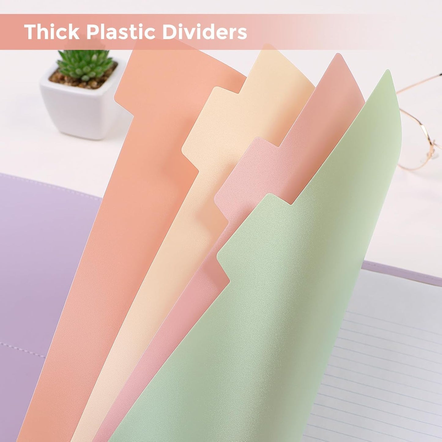 SKYDUE 8 Tab Durable Plastic Dividers, Big Tab Dividers for 3 Ring Binder, Letter Size,Write & Erase Binder Dividers with Tabs, with Sticker Labels, 1 Set, Aesthetic Pastels Binder Dividers