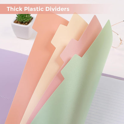 SKYDUE 8 Tab Durable Plastic Dividers, Big Tab Dividers for 3 Ring Binder, Letter Size,Write & Erase Binder Dividers with Tabs, with Sticker Labels, 1 Set, Aesthetic Pastels Binder Dividers