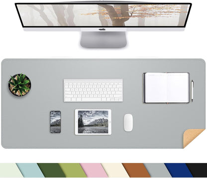 Large Desk Mat 47.2" x 17" Leather Desk Pad Protector with Natural Cork & PU Leather, Non-Slip Office Desk Mat, Large Mouse Pad, Waterproof Desk Blotter pad for Office&Home(Black)