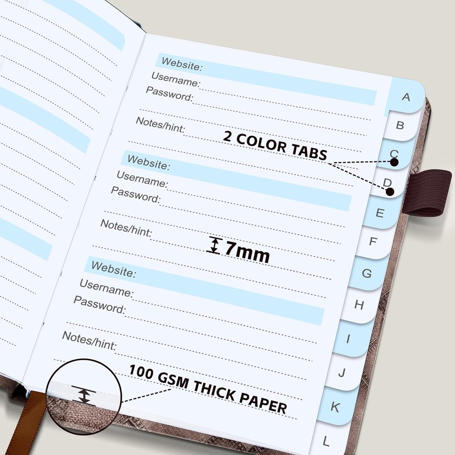 MOSA BEAR Password Keeper Book with Alphabetical Tabs，4.3"x5.7" Small Password Books for Seniors Password Notebook for Internet Website Address Log in Detail（Dark Blue）
