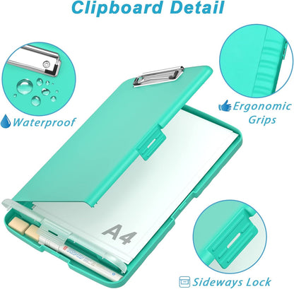 Rimilak Plastic Clipboard with Storage, 8.5 x 11 High Capacity Folio Nursing Case with Pen Holder, Size 14.2 x 9.6 x 1.2″ Folder Side-Opening for Classroom, Teacher, Smooth Writing, Dark Green