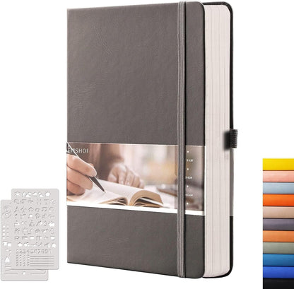 EMSHOI Graph Paper Notebook - 256 Pages A5 Graph Notebook/Journal, Hard Cover, 120gsm Thick Paper, Smooth PU Leather, Inner Pocket, 5.75'' × 8.38''-Black