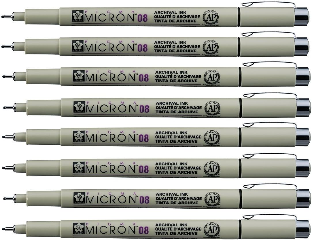Sakura Pigma Micron pen 08 Black felt tip artist drawing pens - 8 pen set