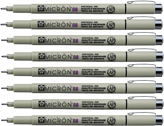 Sakura Pigma Micron pen 08 Black felt tip artist drawing pens - 8 pen set