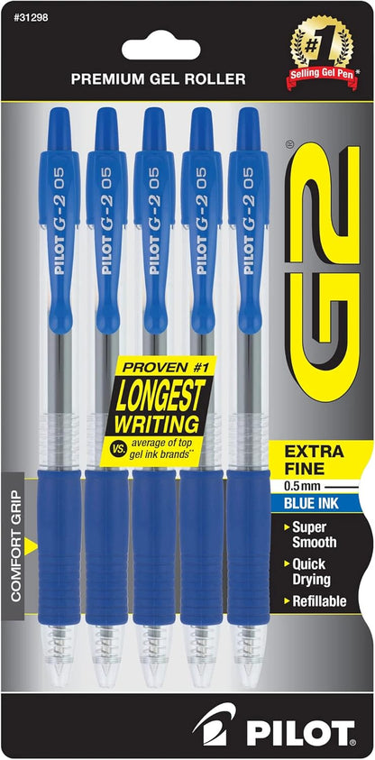 PILOT G2 Premium Refillable and Retractable Rolling Ball Gel Pens, Extra Fine Point, Assorted Color Inks, 5-Pack (31300)