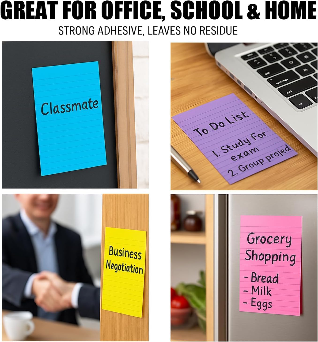 12 Pack Lined Sticky Notes, 3x3 Inch & 4x6 Inch, Ruled Self-Stick Memo Pads, Sticky Notes for Writing, to-Do Lists, Office, School, Home (Neon, 4x6 in)