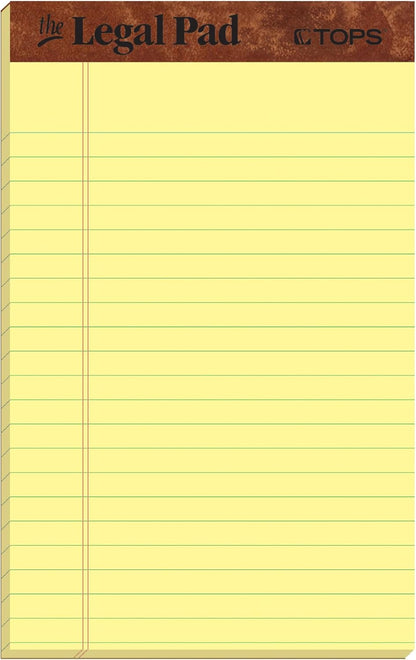 TOPS The Legal Pad Writing Pads, 5" x 8", Jr. Legal Rule, Canary Paper, 50 Sheets, 3 Pack (75013)