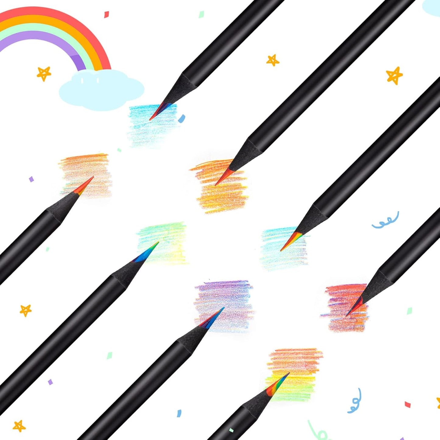 Teling 100 Pcs Rainbow Pencils for Kids, 7 in 1 Black Wooden Rainbow Multicolor Pencils Bulk School Classroom Art Supplies for Kids Adults Coloring Sketching Drawing