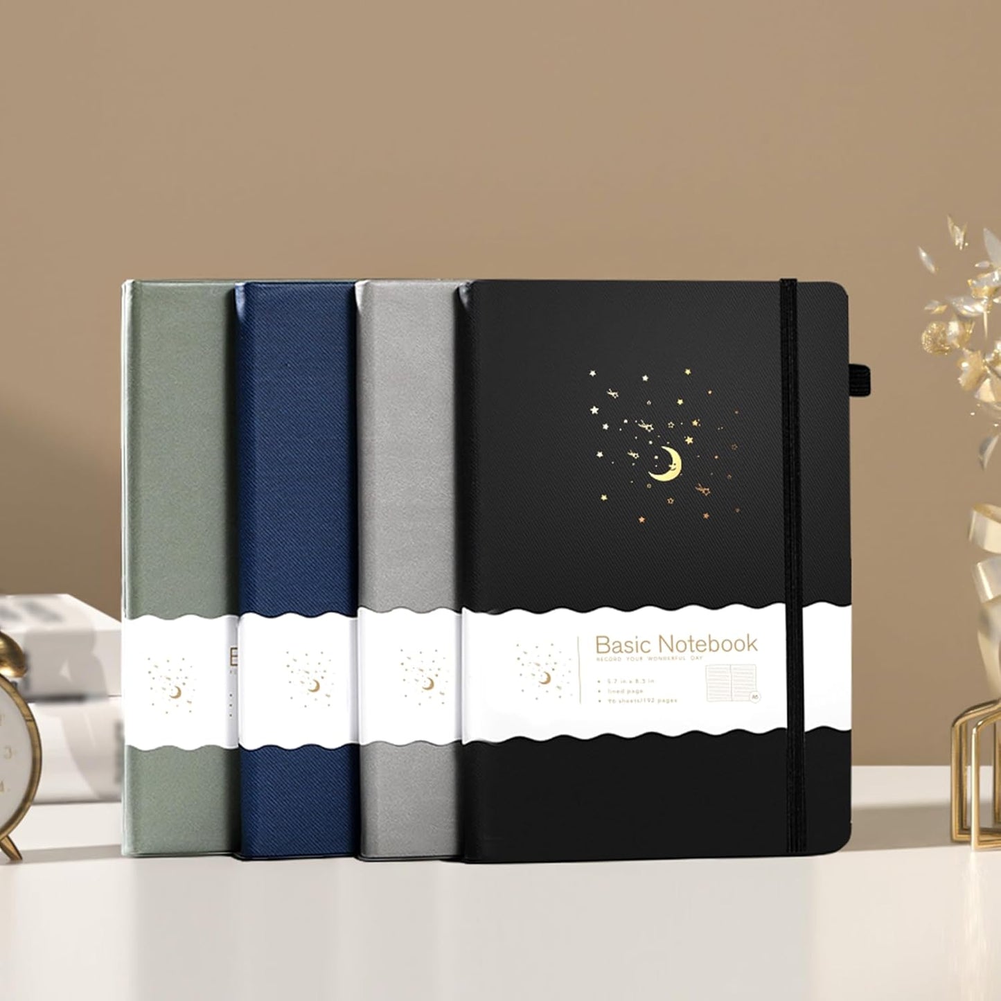 CAGIE Journal Notebook for Women Men, Hardcover Lined Notebooks Journals for Writing Work Journaling Note Taking Diary with Pen Loop (Black Ruled), Gifts, 5.7" x 8.3", 196 Pages
