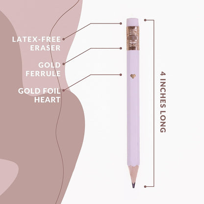 Heart Pencils for Baby Shower Games and Bridal Shower Games, Mini Pencils, Small Pencil Set For Game Prizes, Bridal Pens (White / Gold)