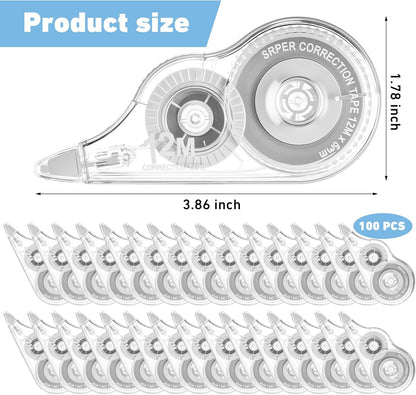 AmazingSpark 100 Pcs White Correction Tape Bulk, 39.4 Ft, Tear-resistant Easy to Use Applicator for Instant Corrections for School Office Note Taking Journal (Tape Width 0.2 in, Clear)