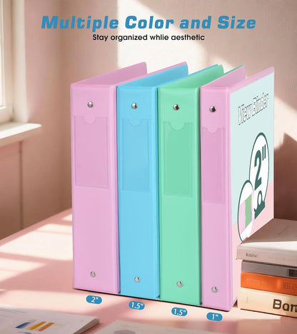 3 Ring Binder 1.5 inch，Cute Binder Organizer with 5 Tab Dividers Fits 175 Sheets of 8.5x11 Paper,Customizable Clear Cover with Inside Pockets,Aesthetic 1.5" Three Ring Binders for School Office,Purple