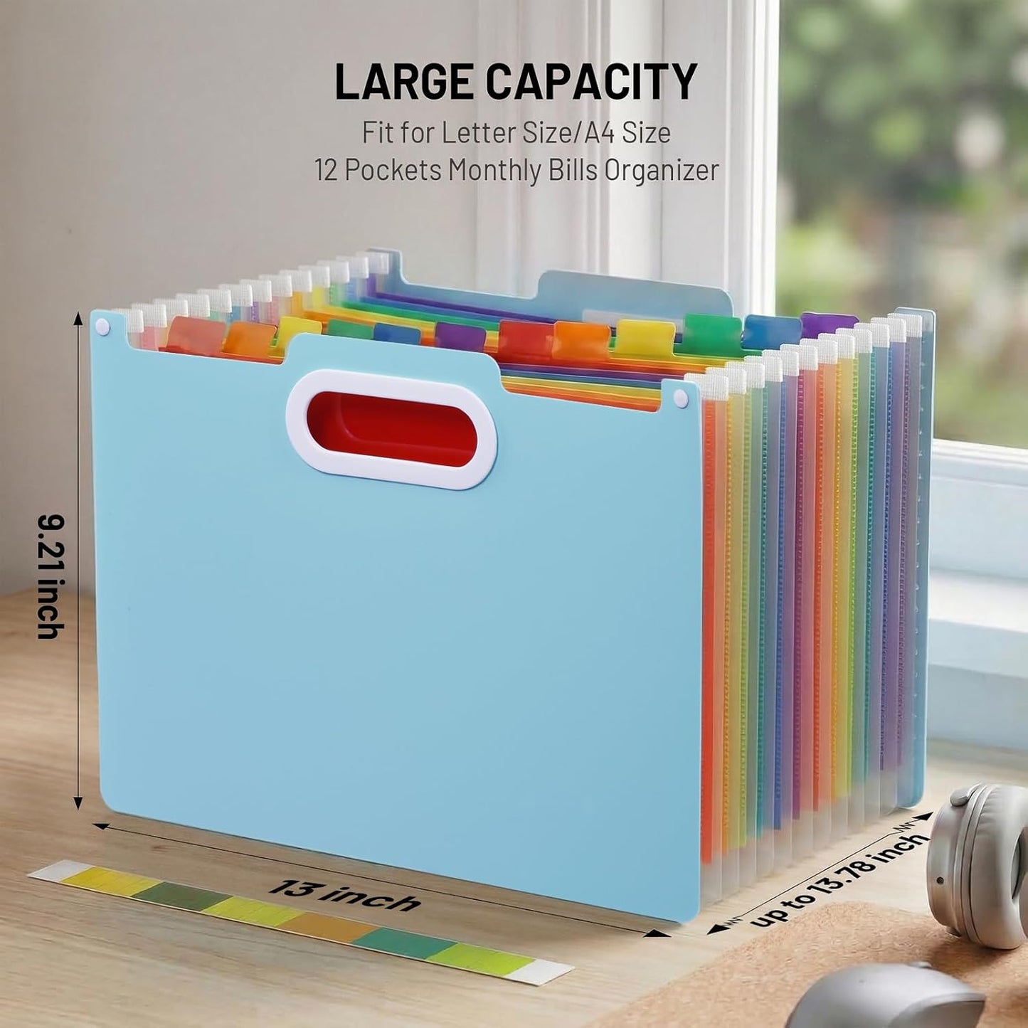 Comix Expanding File Folder, 13 Pockets Accordion File Organizer, Letter/A4 Size Document Organizer for Home Office School, Pink