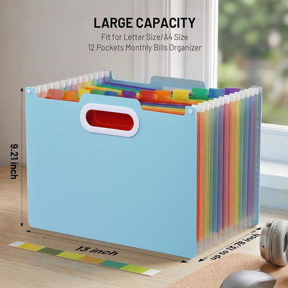 Comix Expanding File Folder, 13 Pockets Accordion File Organizer, Letter/A4 Size Document Organizer for Home Office School, Pink