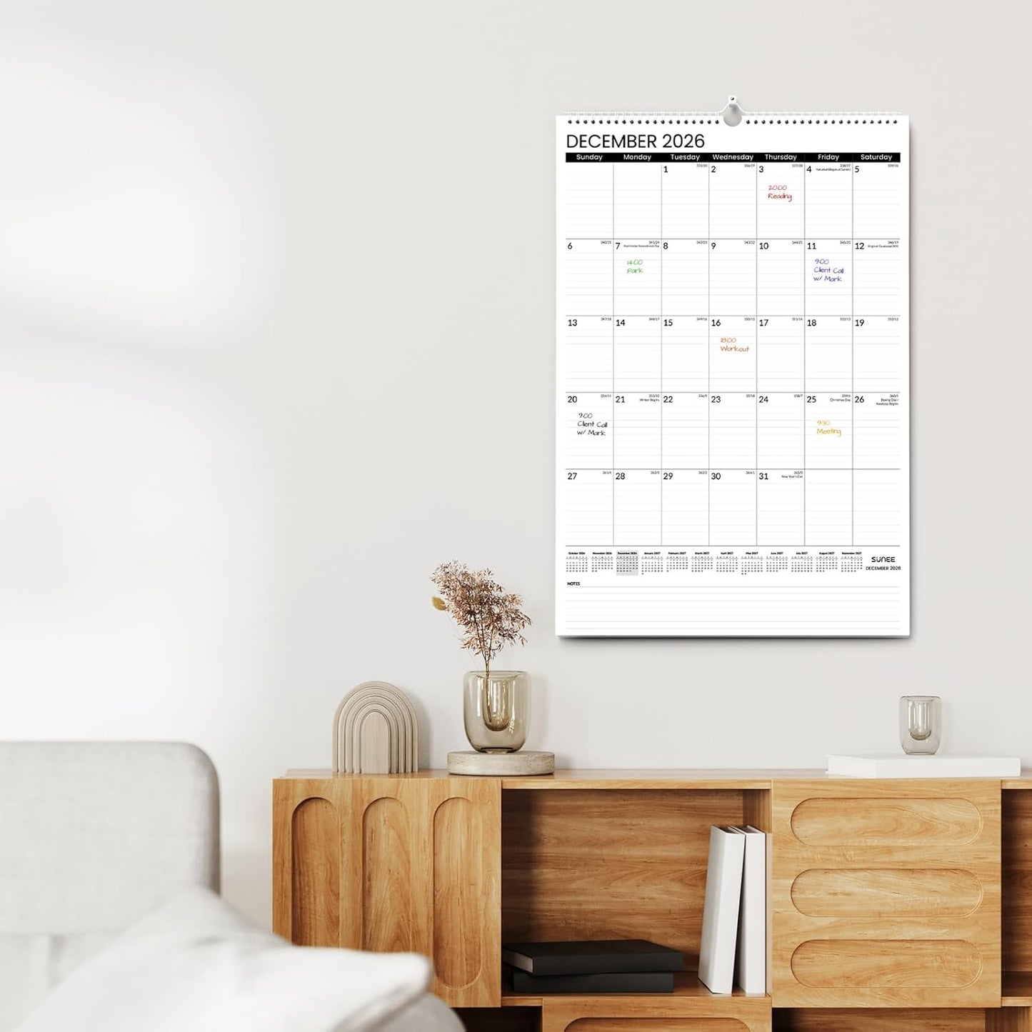 SUNEE 2026 Wall Calendar Large 22.75"x15.5", 21 Month Calendar (Ends December 2027), Vertical Extra Large, Seasons Color