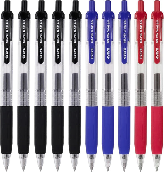 EYEYE G-103 Black Gel Pens 0.7mm, 10 Pack Retractable Medium Point Ballpoint Pen Quick Drying, Pen Fine Point Smooth Writing Pens for Office School Supplies