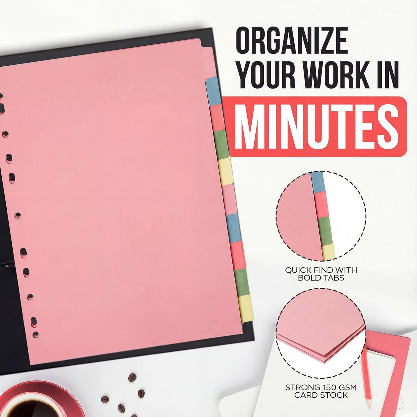 10 Tab Dividers for 3 Ring Binder – 10 Dividers Set with Tabs, Perfect for Organizing Documents, Binder Tab Dividers for Easy Filing