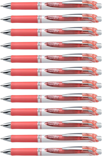 Pentel EnerGel RTX Retractable Liquid Gel Pen, (0.7mm) Medium Line, Metal Tip, Black Ink, Box of 12 (BL77-A)