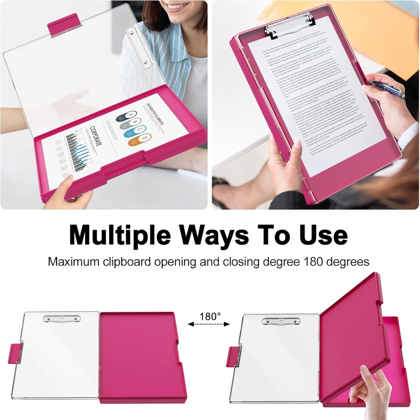 Piasoenc Clipboard with Storage, 8.5 x 11 Clip Boards with 2 Storage Case and A4 Paper Folder, Clear Dry Erase Top Panel, Heavy Duty Plastic, Folio & Side Opening, for Nurses, Teachers, Lawers,Black