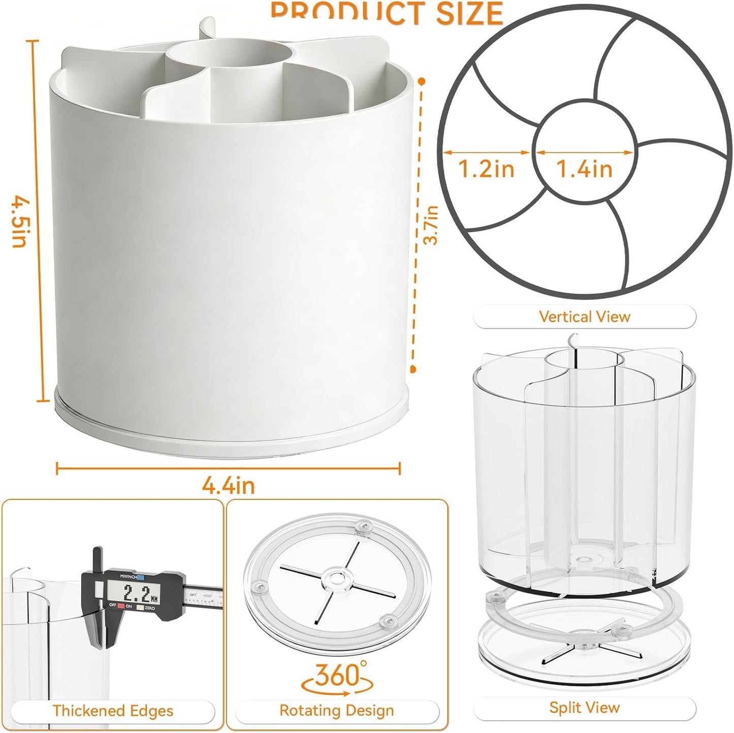Yieach 360 Rotating Acrylic White Pen Holders and Pencil Cups for Desk,Small Cute Desk Organizers Accessories and Makeup Brush Holder,Spinning Pencil Caddy School Supplies Organizer for Teacher,1PCS