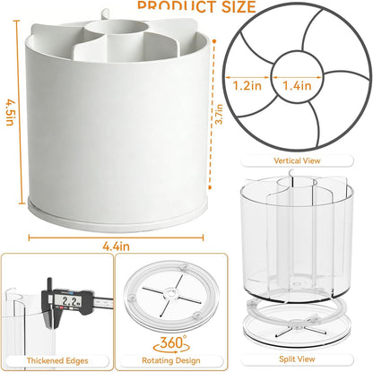 Yieach 360 Rotating Acrylic White Pen Holders and Pencil Cups for Desk,Small Cute Desk Organizers Accessories and Makeup Brush Holder,Spinning Pencil Caddy School Supplies Organizer for Teacher,1PCS