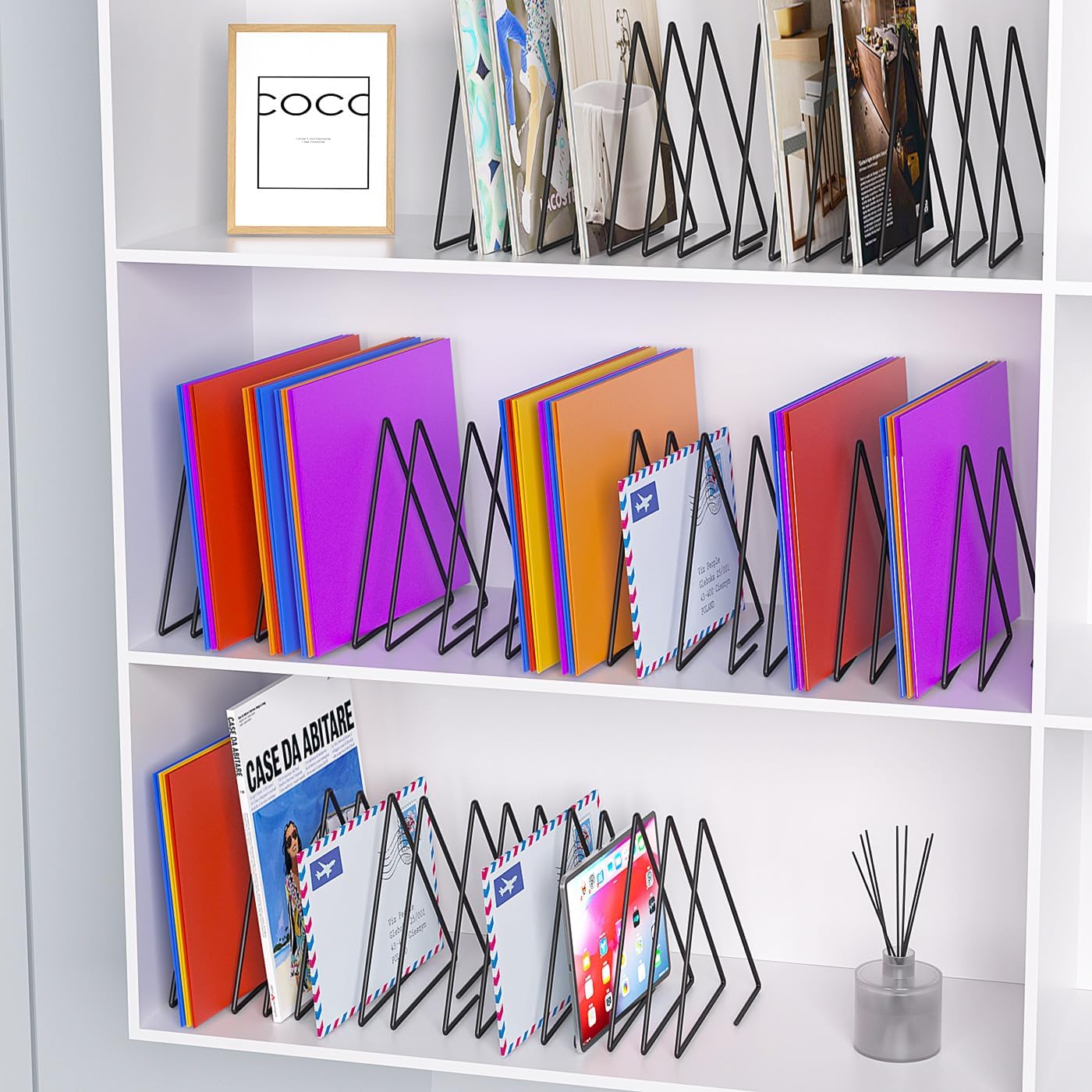 TOPCJ 2 Sets Triangle File Folder Rack,7 Sections File Holder,File Storage Sorter/Stand,Desktop File Organizer,Wire Organizer Rack,Magazine/Paper Folder Holder,Letter/Legal, Anti-Scratch/Rusty