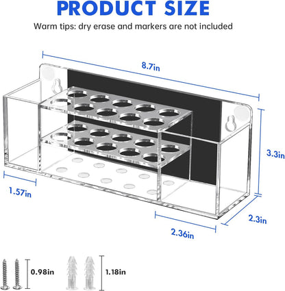 Magnetic Dry Erase Marker Holder for Whiteboard, Wall Mount Pen Holder for Refrigerator, Clear Pencil Holder for Fridge, Strong Magnet Locker Organizer for Classroom, Office