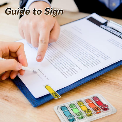 Sign Here Tabs, 2400 Pcs/24 Packs Date Stickers 5 Colors With Dispenser Arrow Flags Easy to Post for Notary Books Paper