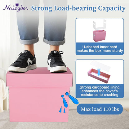 File Organizer Box with Lid & Handle, Thickened Cardboard Hanging File Folder Storage Boxes for Letter Size, Portable Filing Organizer for Office, Home, Classroom, Pink 2 Pack