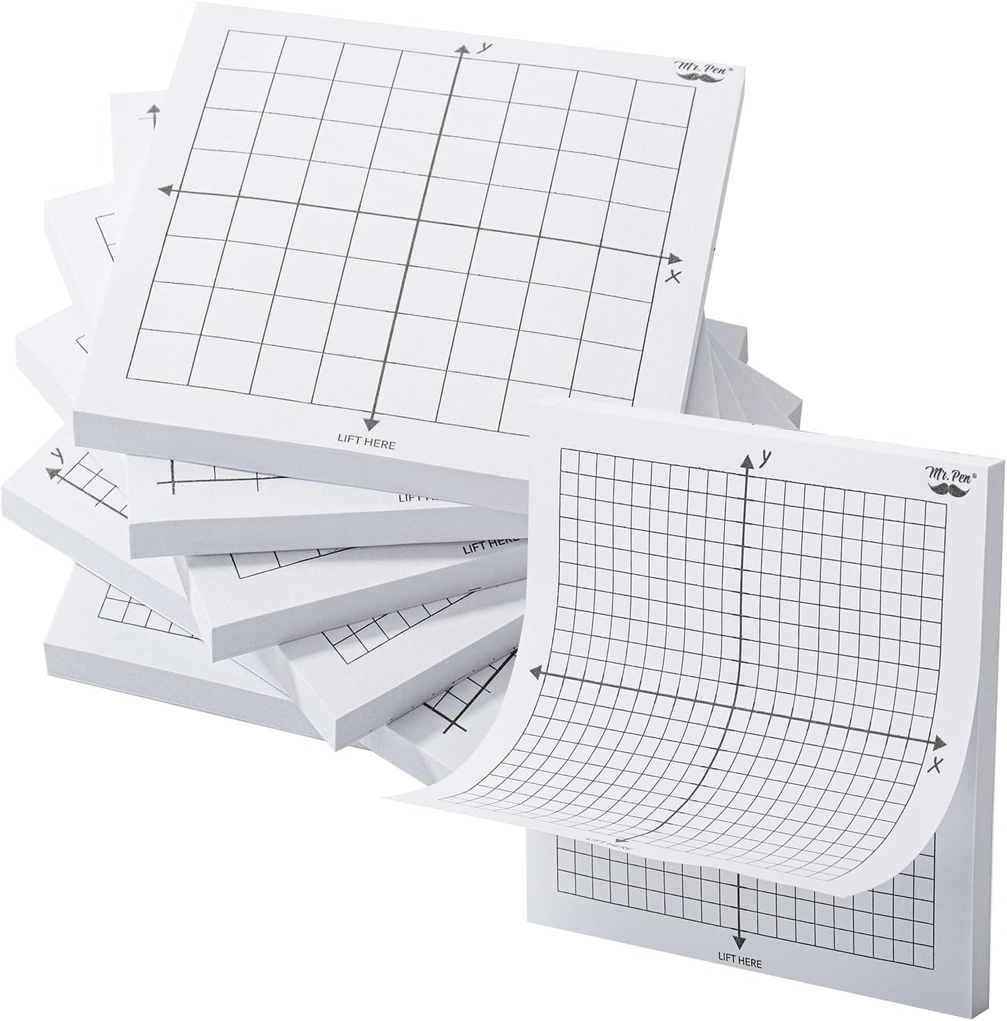 Mr. Pen- Graph Sticky Notes, 3x3 Inch, 6 Pads, 50 Sheets/Pad, 300 Sheets, 6 Grid Designs, White, Square Graph Paper Notes, Grid Sticky Note Pads for Math, Study, Journals, Planners