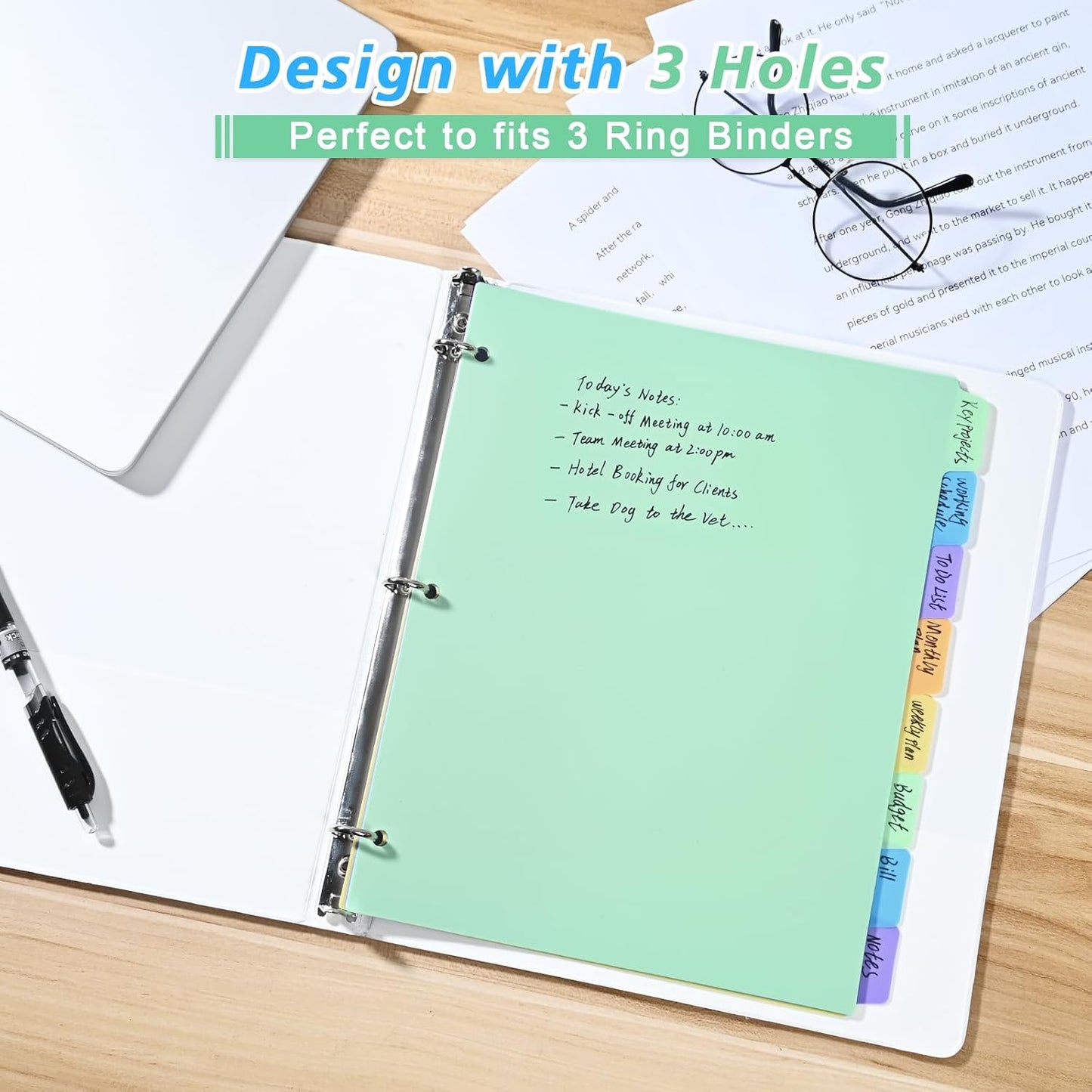 8-Tab Binder-Dividers with Tabs, Write & Erase Divider Tabs for 3 Ring Binders with 3 Holes 8 Pastel Colors, 16pcs, (8 Tabs-2 Pack)