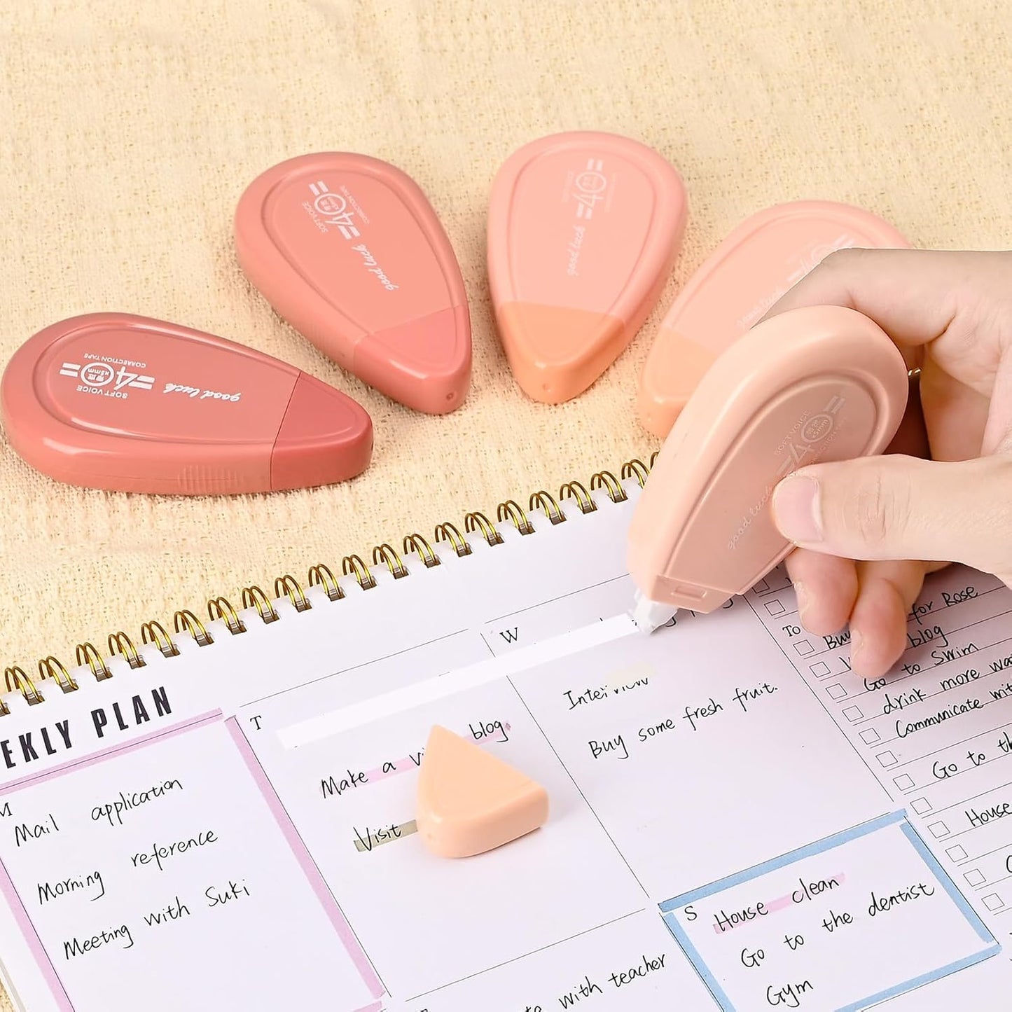 5pcs White Correction Out Tape, 32.81 Feet Cute Correction Tape for Instant Corrections, Easy to Use Applicator for Office and School Supplies (Green)