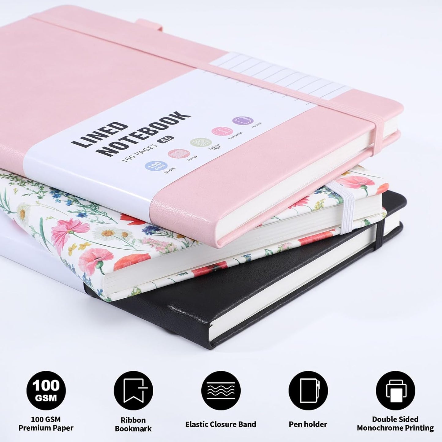 Thboxes 80 Sheets Lined Journal Notebook, 5.7" X 8.3" Hardcover Executive Notebook for Student Worker Women Men, Notepads Journals for Writing Travel & Organization, Nurses Week Gifts, Pink