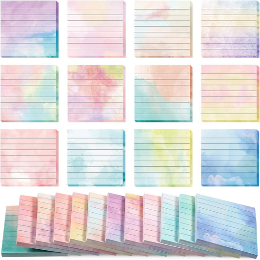 720 Pieces 12 Pads Watercolor Sticky Note Pads 3 x 3 Inch Lined Sticky Notes Watercolor Self Stick Notes with Lines Memo Pads Colorful for School Office Desktop Stationery Students Writing Supplies