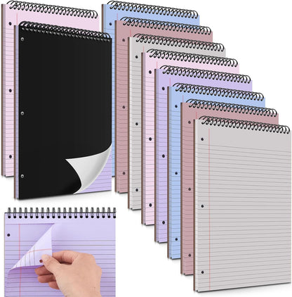 MotiMind 10 Pack 8.5" x 11" Top Spiral Notebook with 3 Hole Punched Morandi Colors Legal Pads College Ruled Notepad 50 Sheets Hard Cardboard Paper Wirebound Notepad for Office School Business